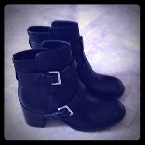 Genuine black leather motorcycle booties